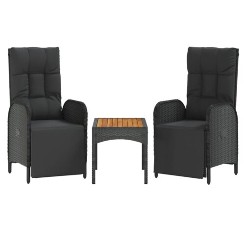 Garden Reclining Chairs 2pcs with Table Black Poly Rattan
