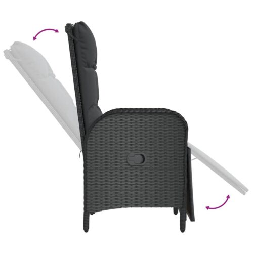 Garden Reclining Chairs 2pcs with Table Black Poly Rattan - Image 6