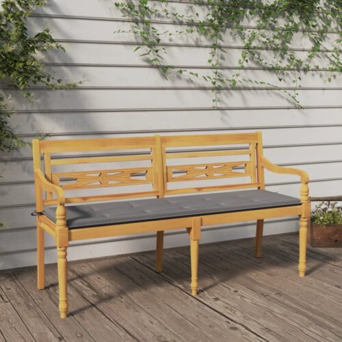 Batavia Bench with Grey Cushion 150cm Solid Wood Teak - Image 2
