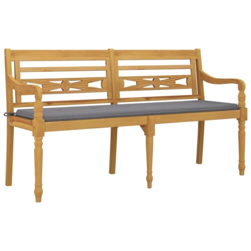 Batavia Bench with Grey Cushion 150cm Solid Wood Teak - Image 3