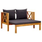 2-Seater Garden Bench with Cushions 122cm Solid Acacia Wood