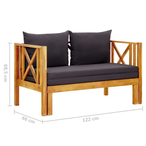 2-Seater Garden Bench with Cushions 122cm Solid Acacia Wood - Image 8