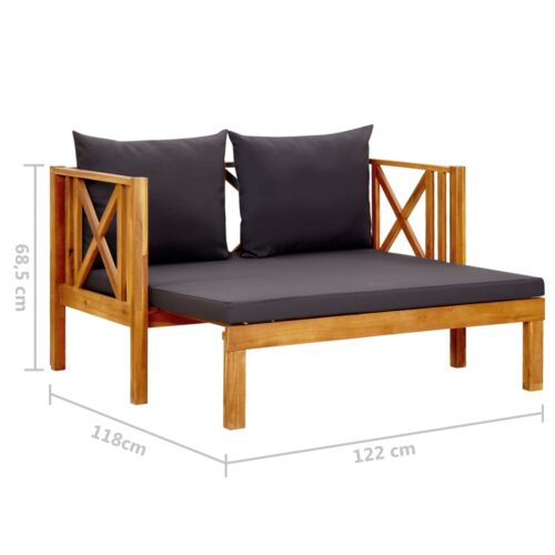 2-Seater Garden Bench with Cushions 122cm Solid Acacia Wood - Image 9