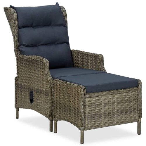 Reclining Garden Chair with Footstool Poly Rattan Brown - Image 2