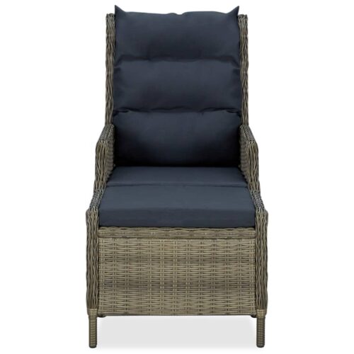 Reclining Garden Chair with Footstool Poly Rattan Brown - Image 3