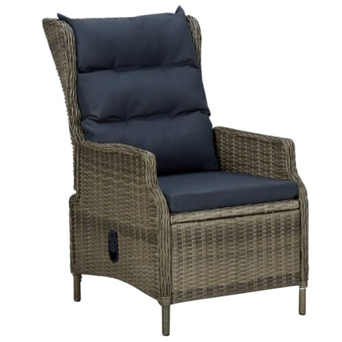 Reclining Garden Chair with Footstool Poly Rattan Brown - Image 4