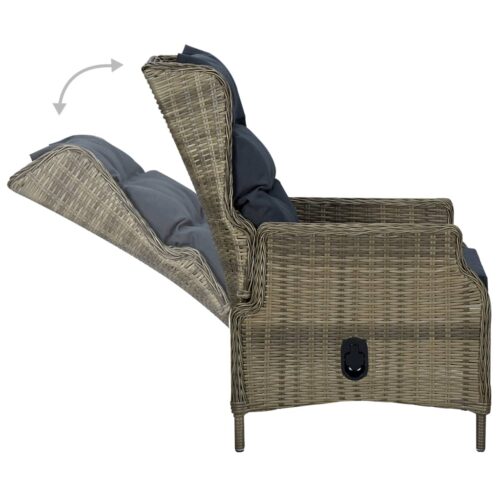Reclining Garden Chair with Footstool Poly Rattan Brown - Image 7