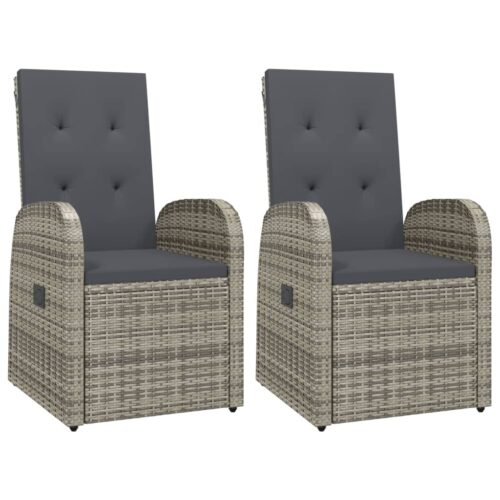 3-Piece Garden Dining Set with Cushions Grey Poly Rattan Wicker Outdoor Patio Furniture - Image 4