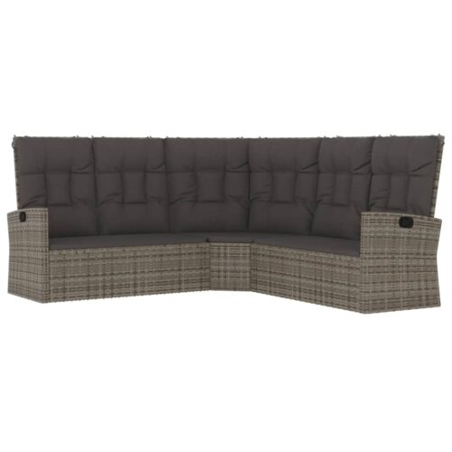 Reclining Corner Sofa with Cushions Grey Poly Rattan Wicker Outdoor Patio Furniture