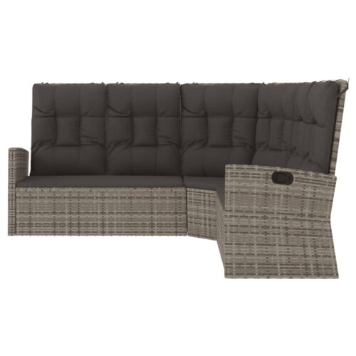 Reclining Corner Sofa with Cushions Grey Poly Rattan Wicker Outdoor Patio Furniture - Image 3