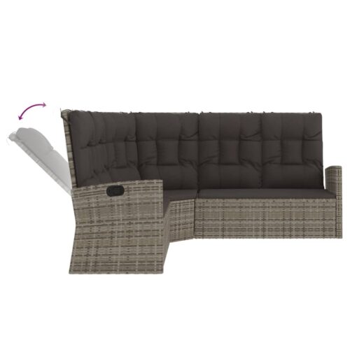 Reclining Corner Sofa with Cushions Grey Poly Rattan Wicker Outdoor Patio Furniture - Image 5