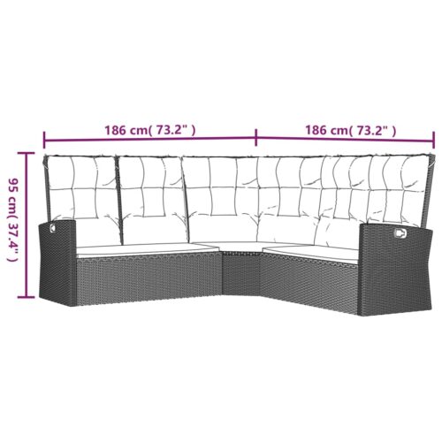 Reclining Corner Sofa with Cushions Grey Poly Rattan Wicker Outdoor Patio Furniture - Image 7