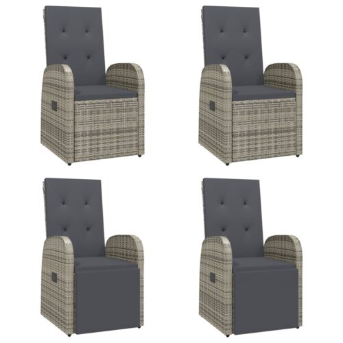 5-Piece Garden Dining Set with Cushions Grey Poly Rattan Wicker Outdoor Patio Furniture - Image 4