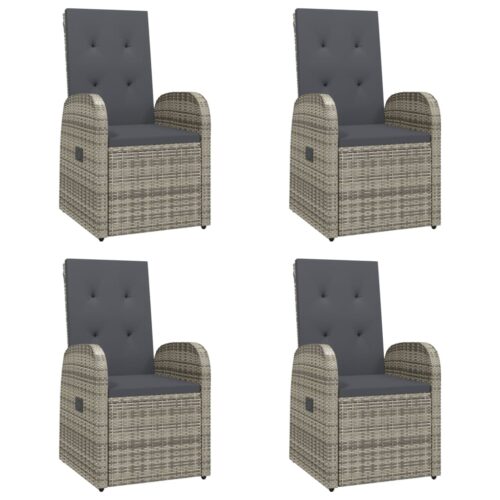 5-Piece Garden Dining Set with Cushions Grey Poly Rattan Wicker Outdoor Patio Furniture - Image 4