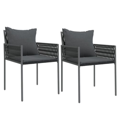 Garden Chairs with Cushions 2pcs Black 54x61x83cm Poly Rattan