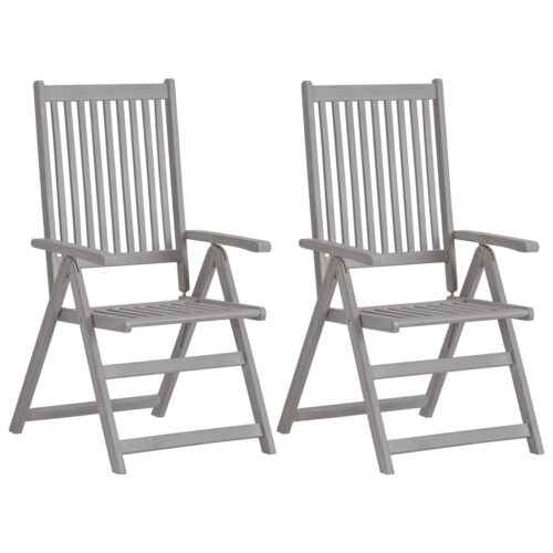 Garden Reclining Chairs 2pcs Grey Solid Wood Acacia - Image 2