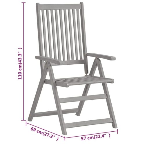 Garden Reclining Chairs 2pcs Grey Solid Wood Acacia - Image 9