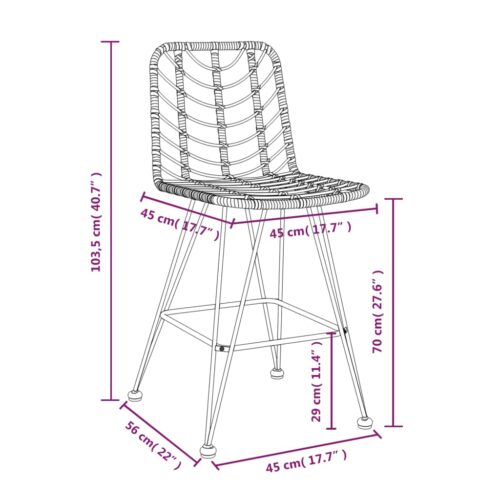 Bar Stools 2pcs Black 45x56x103.5cm PE Rattan Steel - Image 7