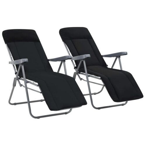 Folding Garden Chairs with Cushions 2pcs Black