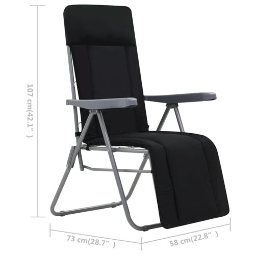 Folding Garden Chairs with Cushions 2pcs Black - Image 2