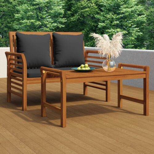 Sofa Bench with Dark Grey Cushions Solid Wood Acacia - Image 2