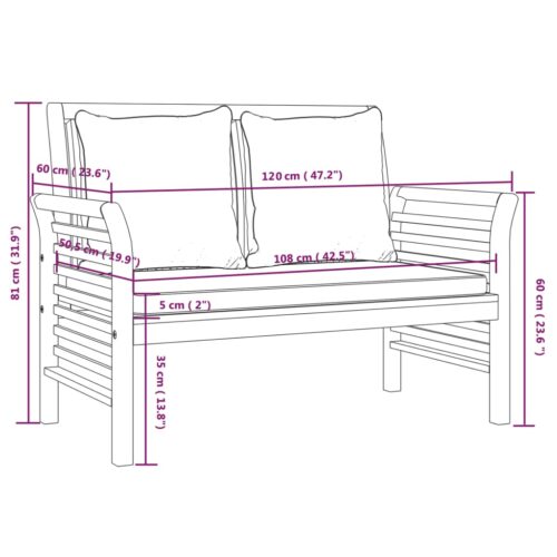 Sofa Bench with Dark Grey Cushions Solid Wood Acacia - Image 8