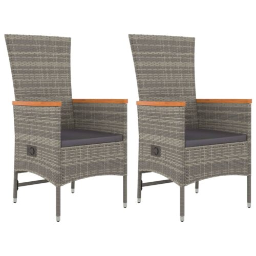 3-Piece Garden Dining Set with Cushions Grey Poly Rattan Wicker Outdoor Patio Furniture - Image 4