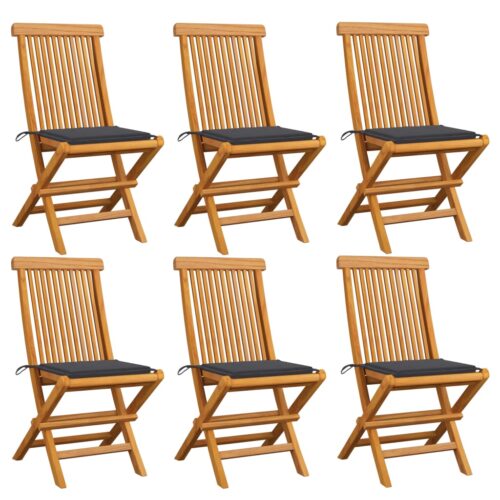 Garden Chairs with Anthracite Cushions 6pcs Solid Teak Wood - Image 2