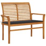Garden Bench with Anthracite Cushion 112cm Solid Teak Wood