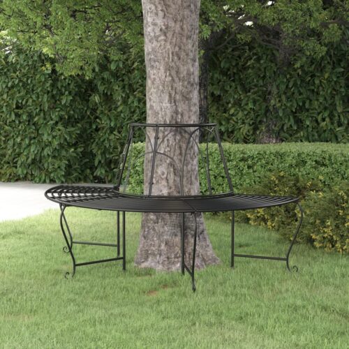 Half Round Tree Bench 159cm Black Steel - Image 2