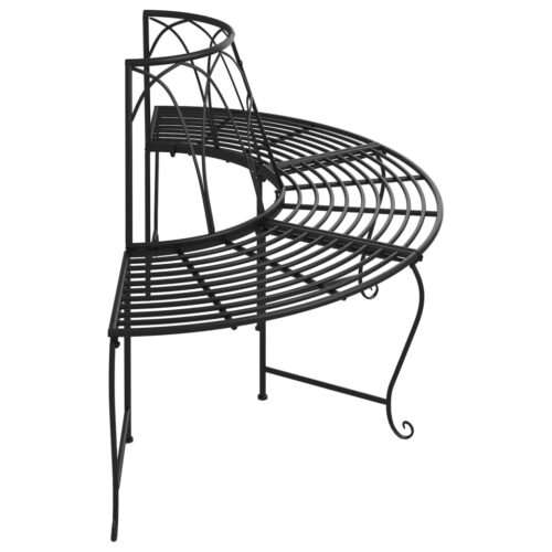 Half Round Tree Bench 159cm Black Steel - Image 4