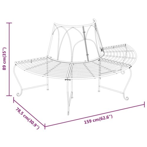 Half Round Tree Bench 159cm Black Steel - Image 6