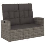 Reclining Garden Bench with Cushions Grey 118cm Poly rattan
