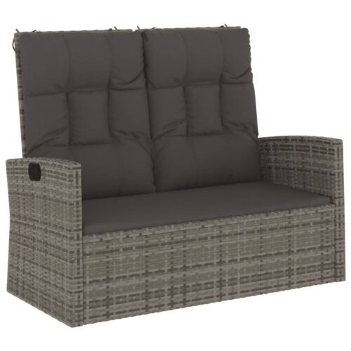 Reclining Garden Bench with Cushions Grey 118cm Poly rattan