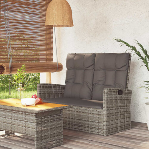 Reclining Garden Bench with Cushions Grey 118cm Poly rattan - Image 2