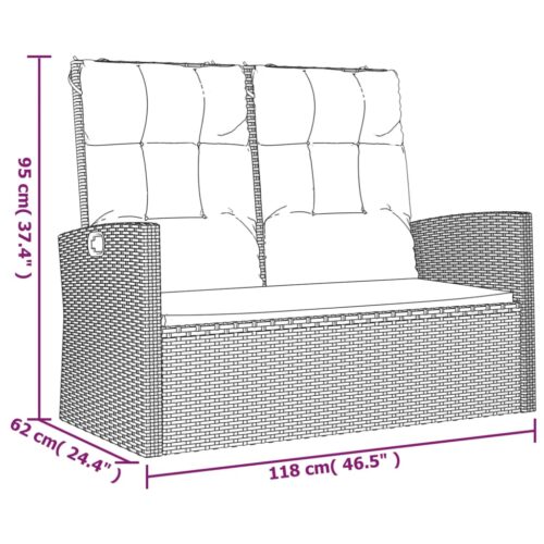 Reclining Garden Bench with Cushions Grey 118cm Poly rattan - Image 8
