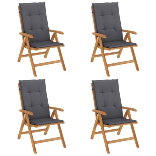 Reclining Garden Chairs with Cushions 4pcs Solid Wood Teak