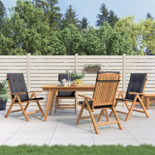 Reclining Garden Chairs with Cushions 4pcs Solid Wood Teak - Image 2
