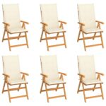 Garden Chairs 6pcs with Cream Cushions Solid Teak Wood