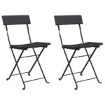 Folding Bistro Chairs 2pcs Black Poly Rattan Steel