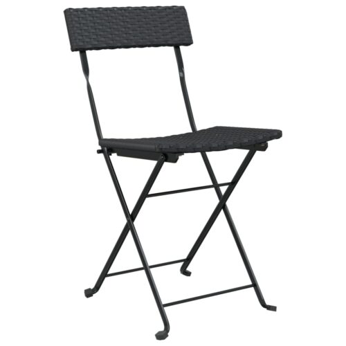 Folding Bistro Chairs 2pcs Black Poly Rattan Steel - Image 3