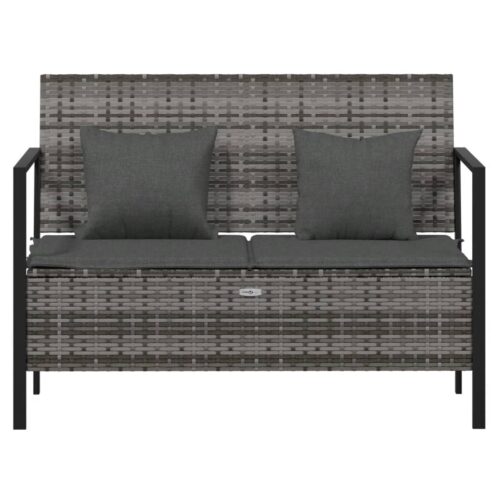 2-Seater Garden Bench with Cushions Grey Poly Rattan - Image 3