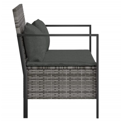2-Seater Garden Bench with Cushions Grey Poly Rattan - Image 4