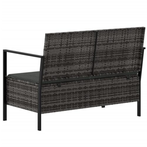 2-Seater Garden Bench with Cushions Grey Poly Rattan - Image 5