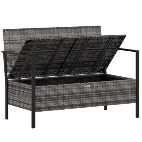 2-Seater Garden Bench with Cushions Grey Poly Rattan - Image 6