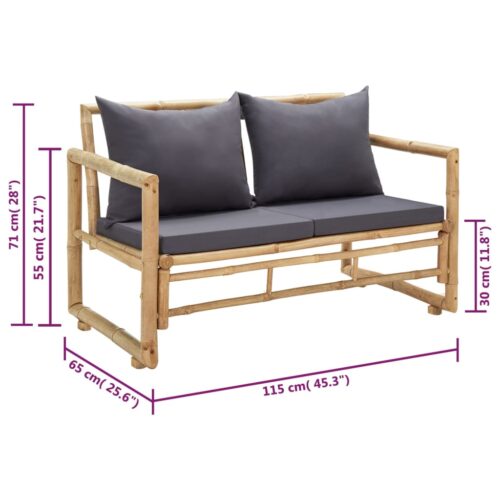 Garden Bench with Cushions 115cm Bamboo - Image 9