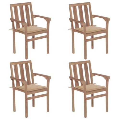Stackable Garden Chairs with Cushions 4pcs Solid Teak Wood - Image 2