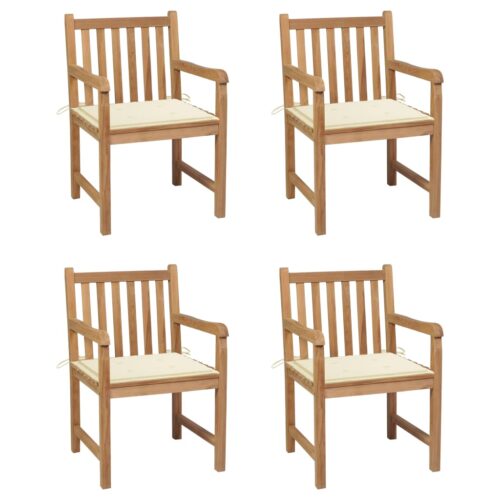 Garden Chairs 4pcs with Cream Cushions Solid Teak Wood - Image 2