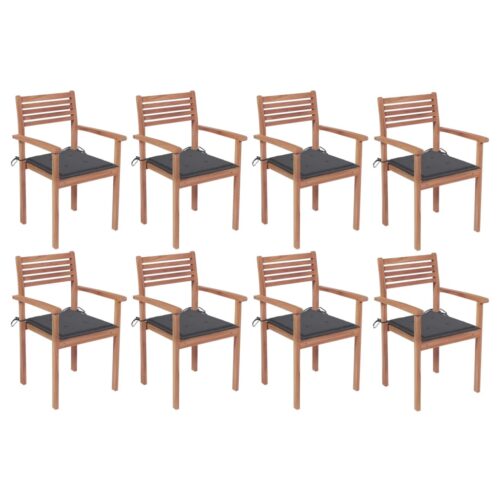 Stackable Garden Chairs with Cushions 8pcs Solid Teak Wood - Image 2