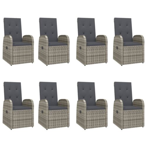 9-Piece Garden Dining Set with Cushions Grey Poly Rattan Wicker Outdoor Patio Furniture - Image 4